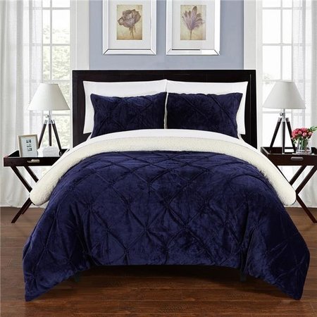 CHIC HOME Chic Home CS5107-US Enzo Pinch Pleated Ruffled & Pin Tuck Sherpa Lined X-Long Bed in a Bag Comforter Set - Navy - Twin - 2 Piece CS5107-US